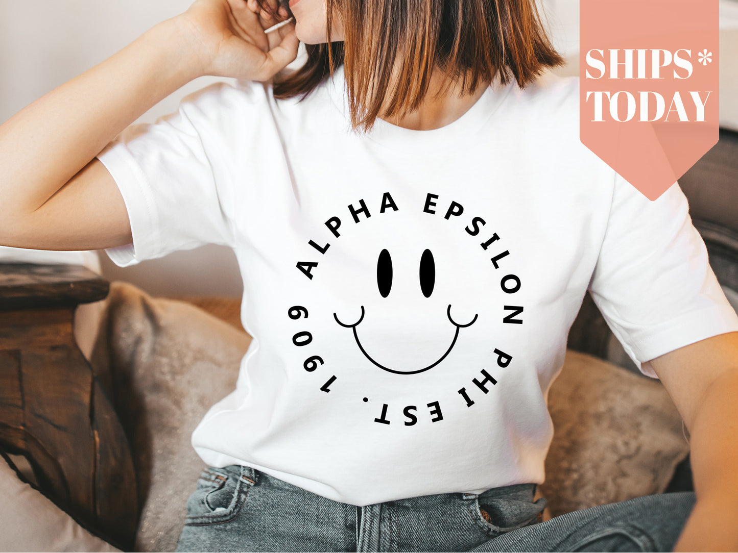 Alpha Epsilon Phi Smiley Face Halo Sorority T-shirt _ 2501g