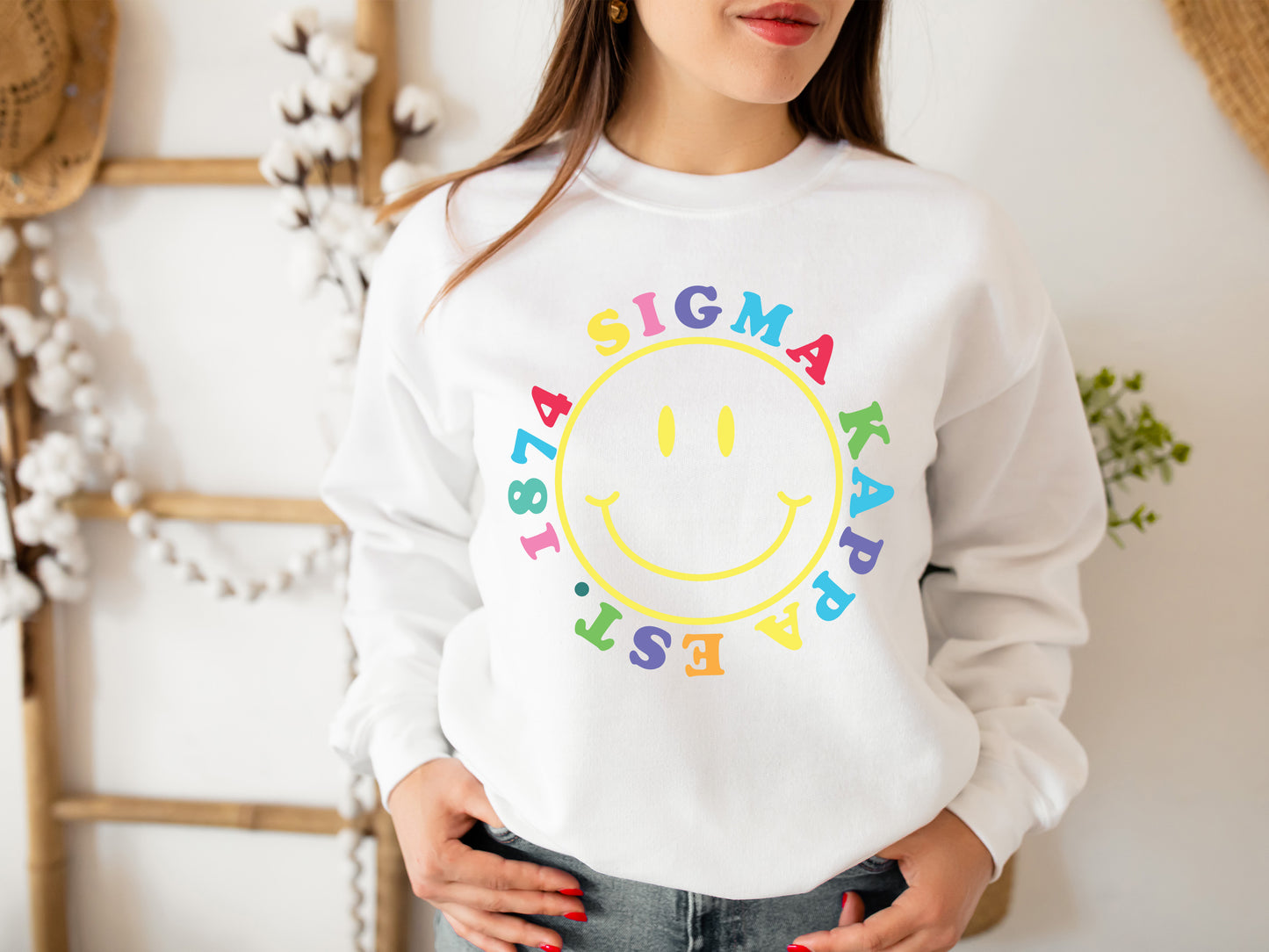 Sigma Kappa Radiating Smiley Face Sorority Sweatshirt _ 3251g