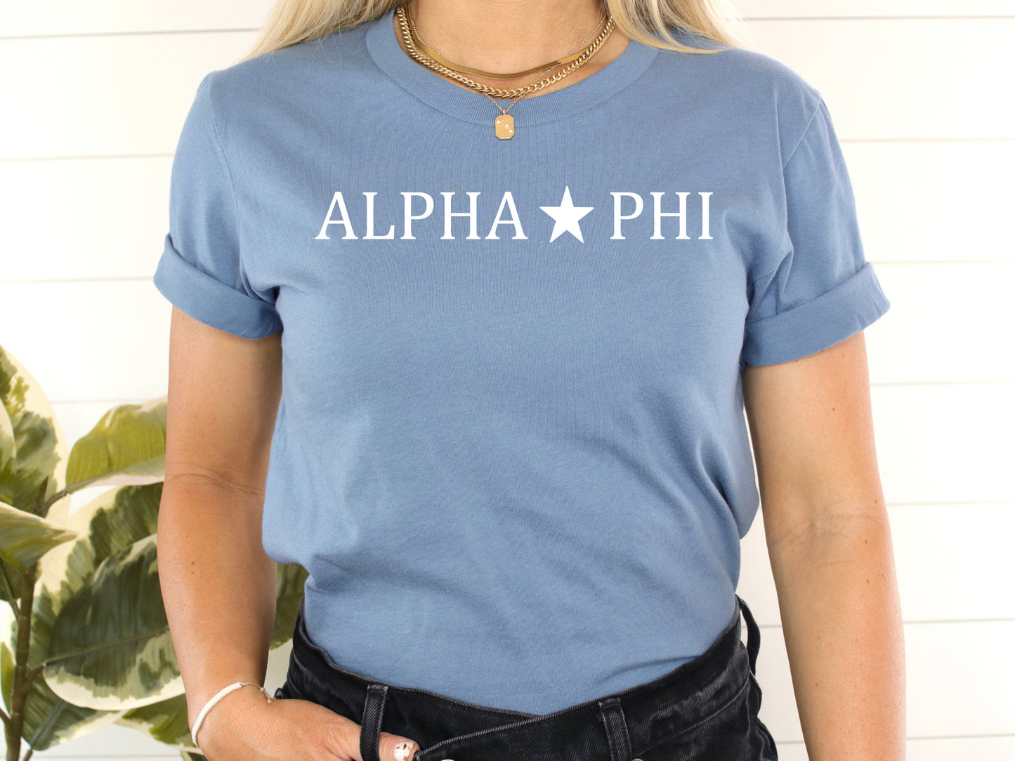 Alpha Phi White Star Sorority T-shirt _ 2191g