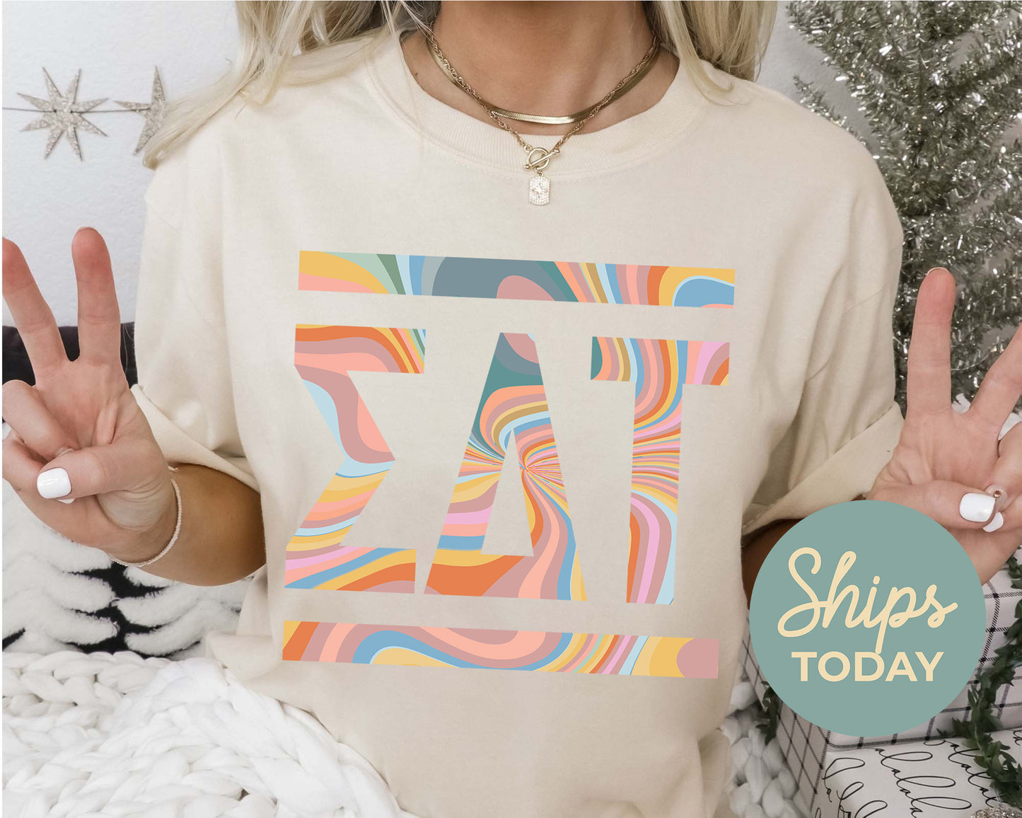 Sigma Delta Tau Multicolor Letters Sorority T-shirt _ 30482g