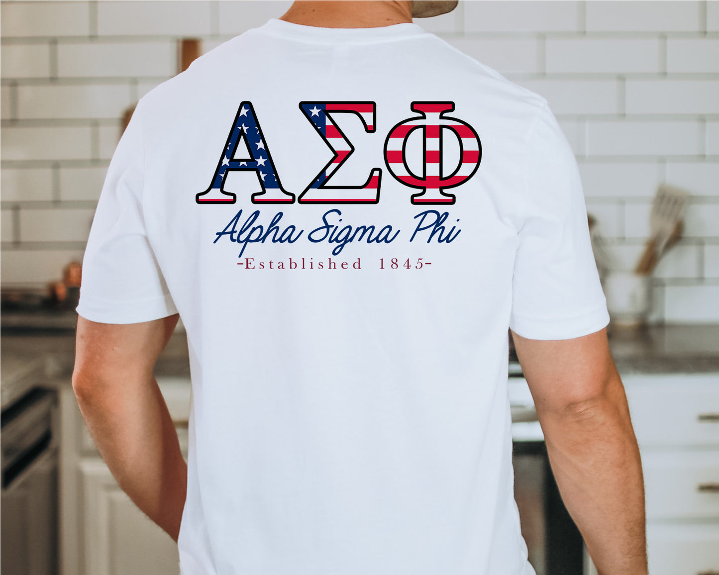 Alpha Sigma Phi USA Flag Letters Fraternity T-shirt _ 33426g