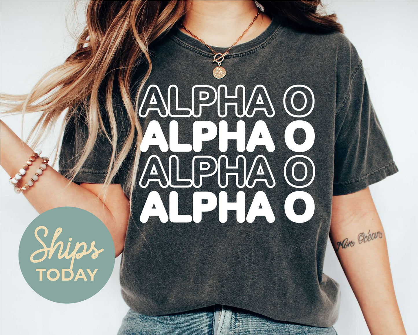 Alpha Omicron Pi Bold Bubble Letter Sorority T-shirt _ 2216g