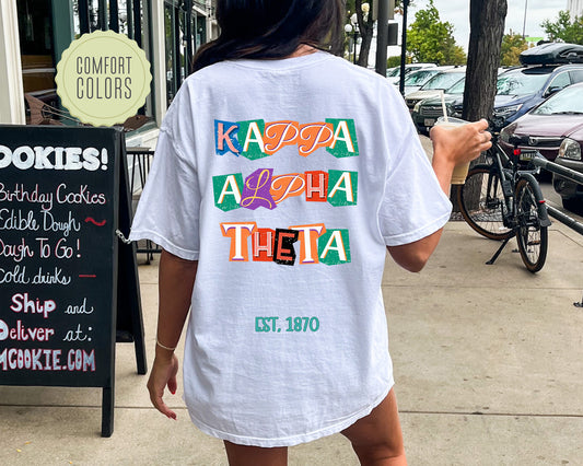 Kappa Alpha Theta Letter Cuts Comfort Colors Sorority T-shirt _ 35902g