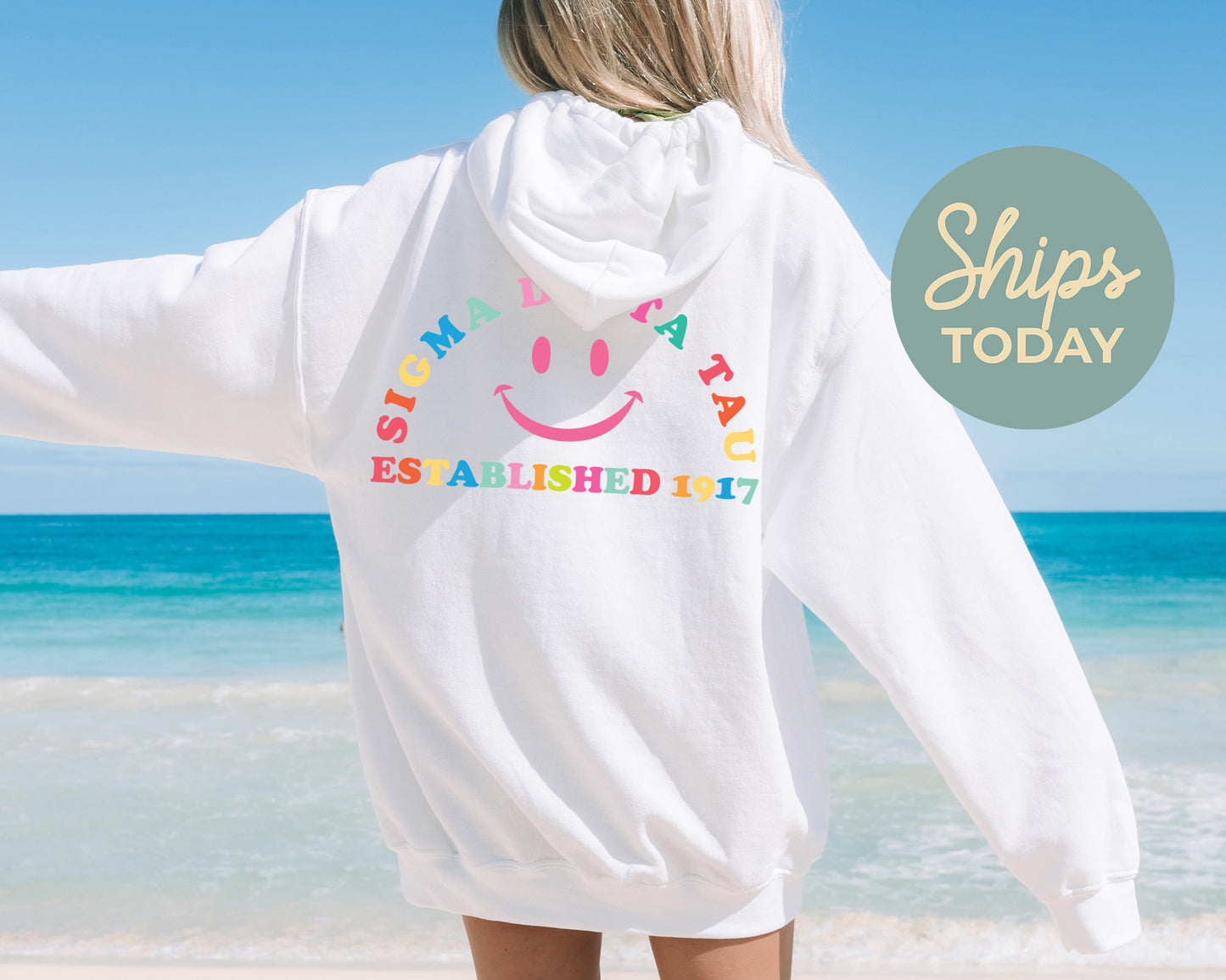 Sigma Delta Tau Gleaming Smiley Face Sorority Hoodie _ 33071g