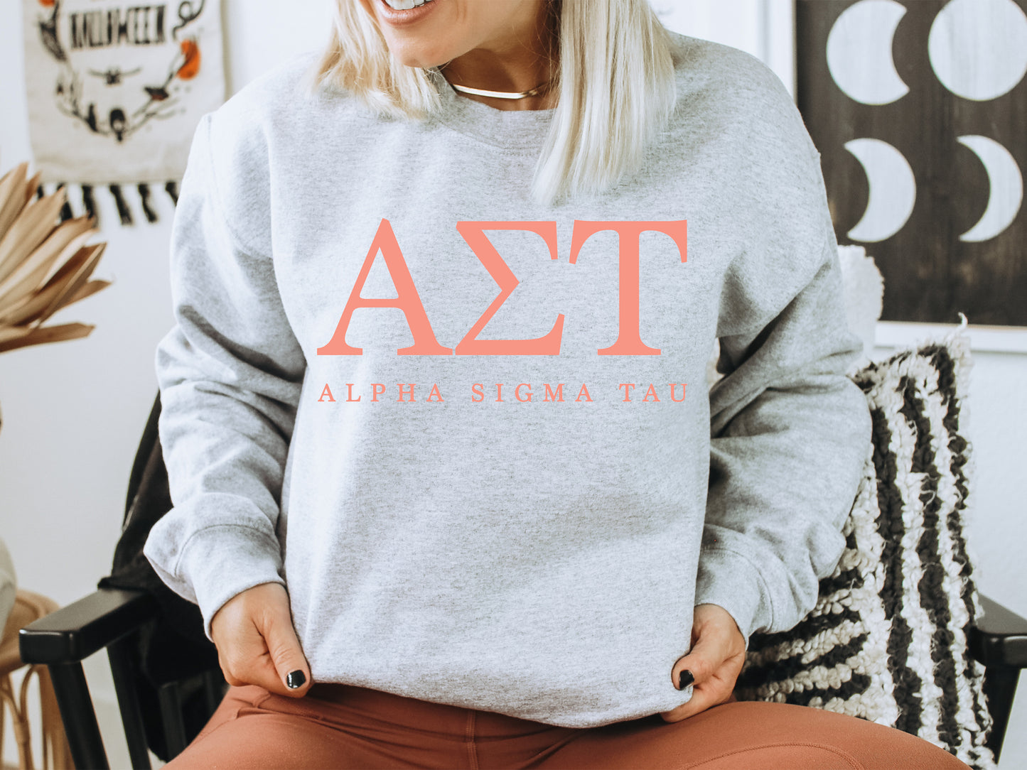 Alpha Sigma Tau Pink Personality Sorority Sweatshirt _ 655g