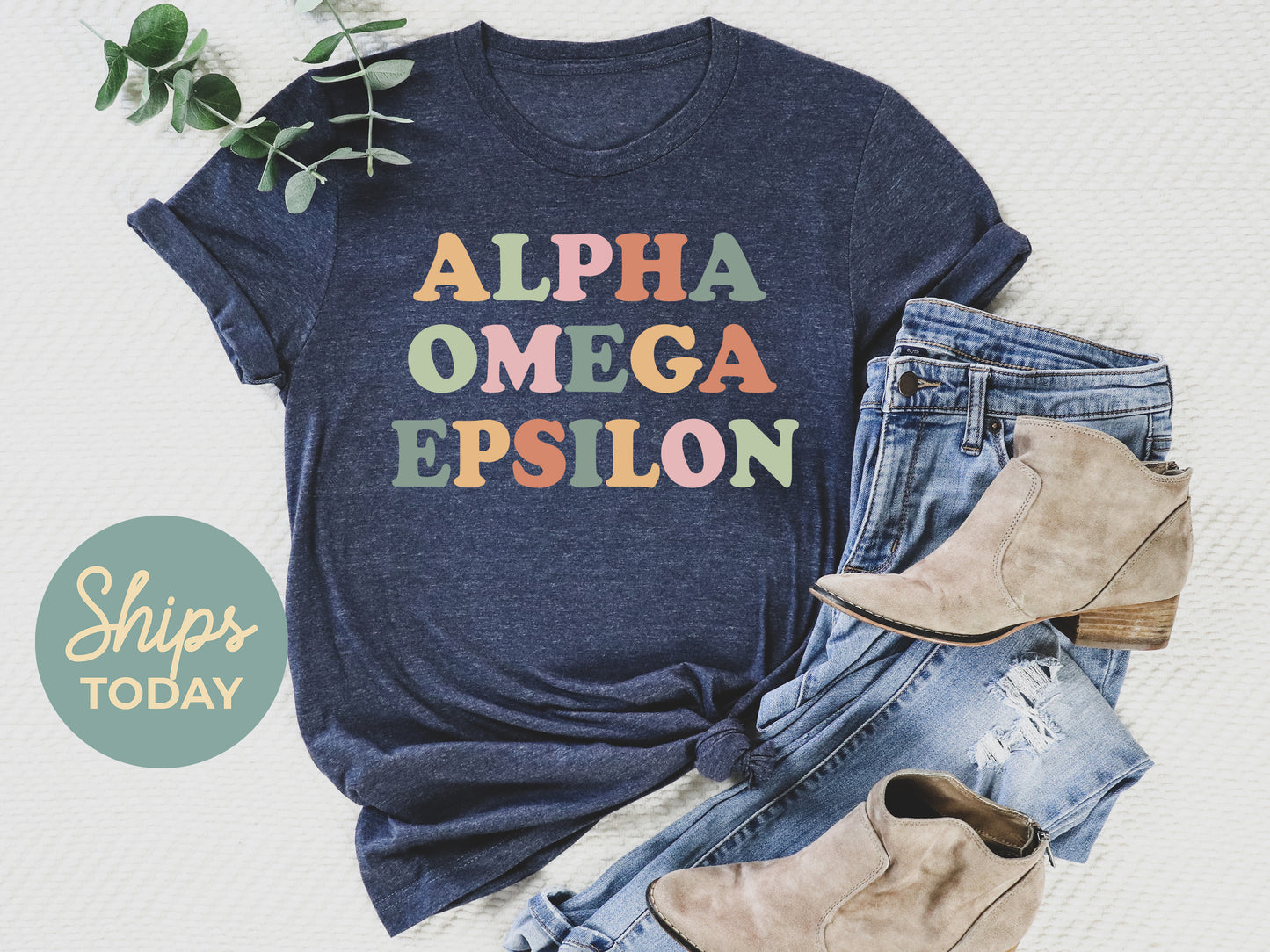 Alpha Omega Epsilon Bright and Colorful Sorority T-shirt _ 3468g
