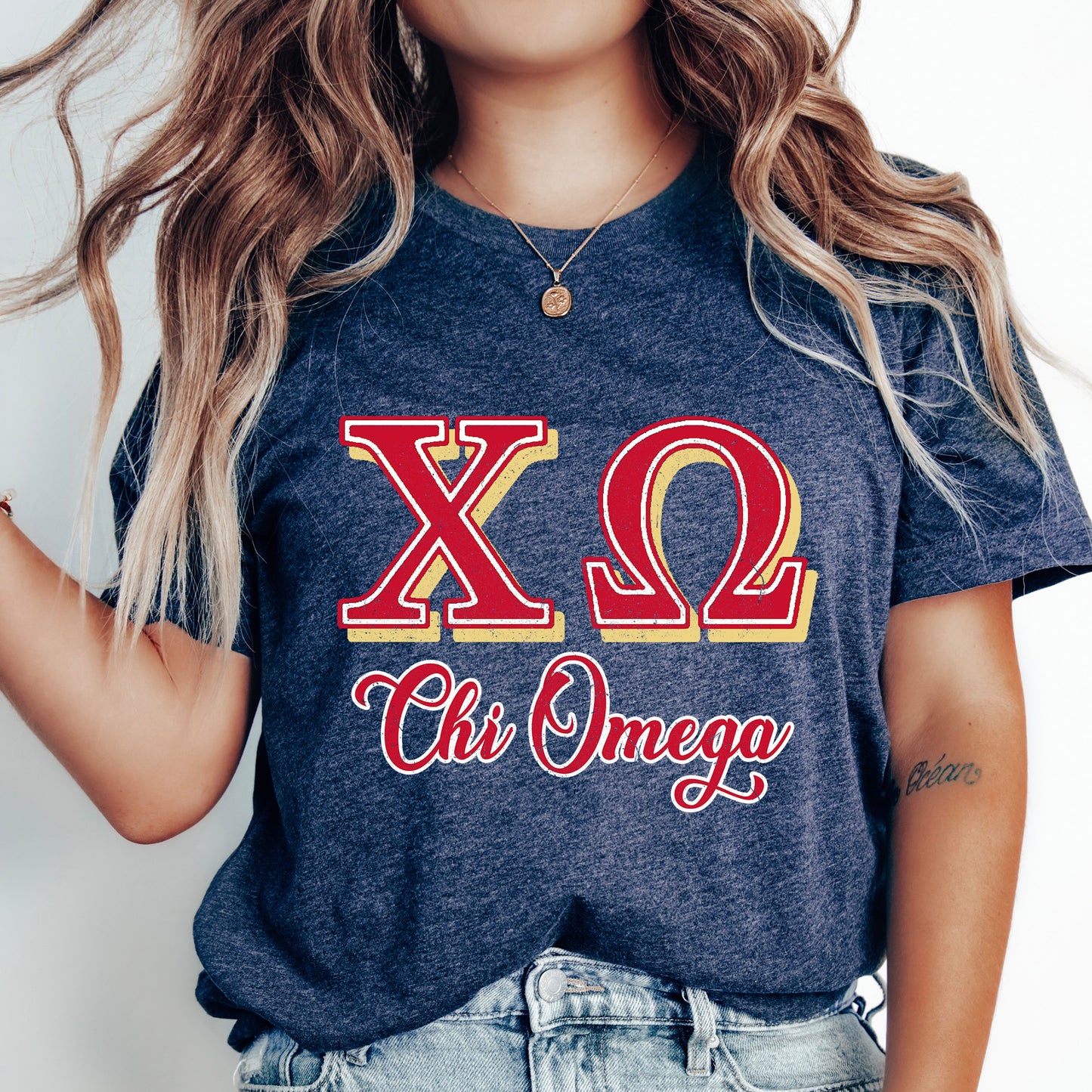 Chi Omega Greek Colors Sorority T-shirt _ 36078g