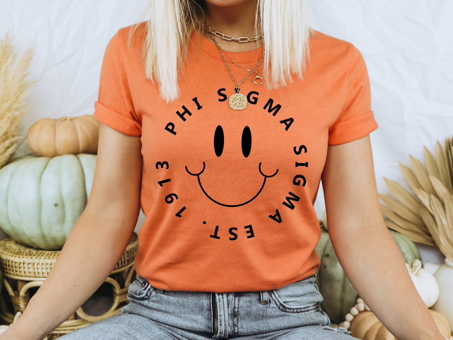 Phi Sigma Sigma Smiley Face Halo Sorority T-shirt _ 2518g