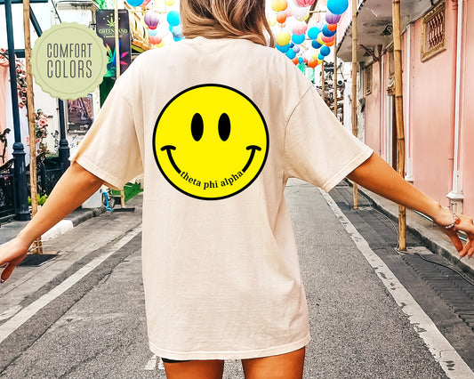 Theta Phi Alpha Smiley Face Comfort Colors Sorority T-shirt _ 32866g