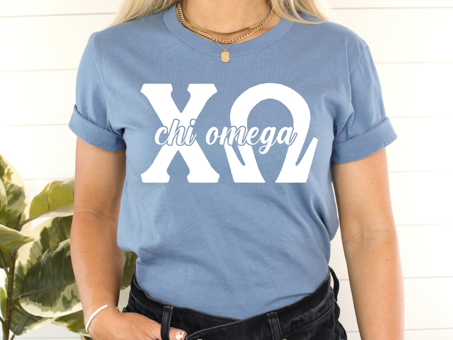 Chi Omega Sliced White Letters Sorority T-shirt _ 2247g