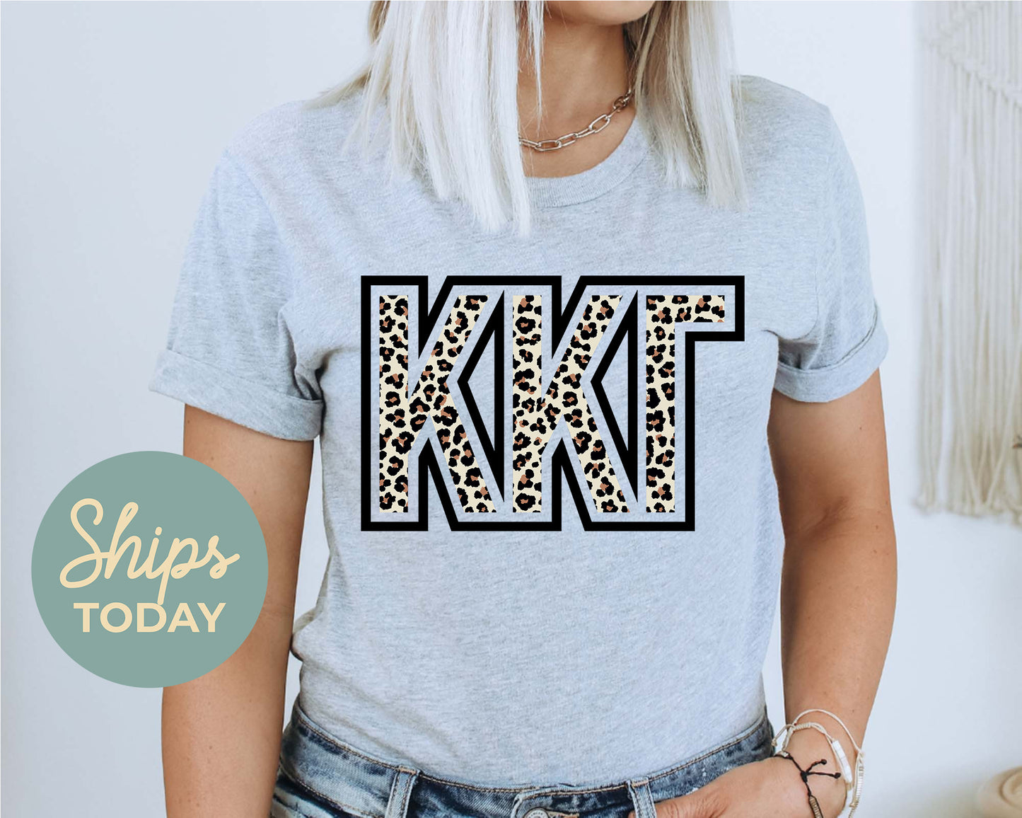 Kappa Kappa Gamma Leopard Greek Letters Sorority T-shirt _ 30452g