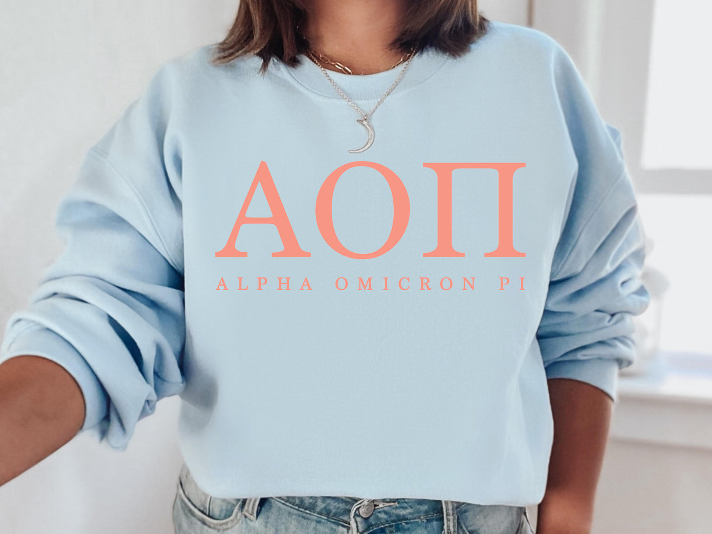 Alpha Omicron Pi Pink Personality Sorority Sweatshirt _ 652g