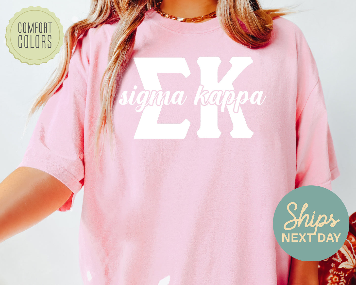 Sigma Kappa Sliced White Letters Comfort Colors Sorority T-shirt _ 2260g