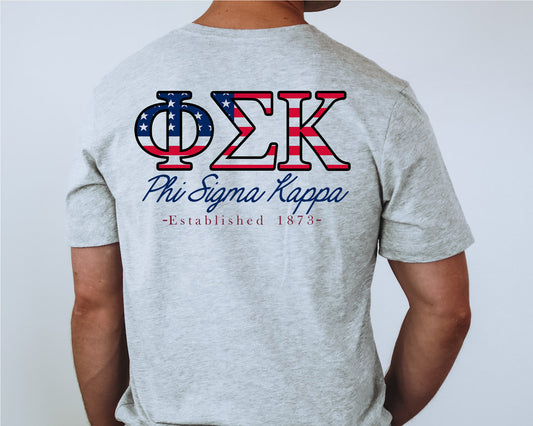 Phi Sigma Kappa USA Flag Letters Fraternity T-shirt _ 33440g