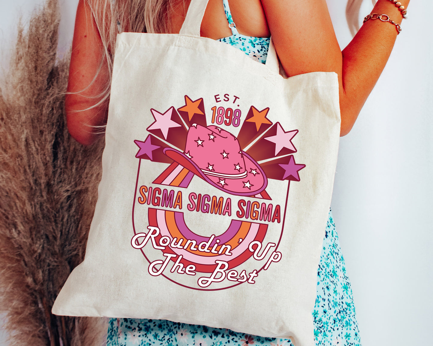 Sigma Sigma Sigma Roundin' Up the Best Sorority Tote Bag _ 34616g
