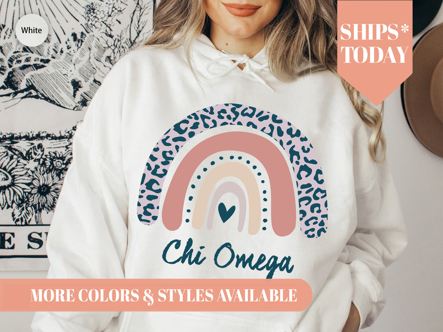 Chi Omega Greek Rainbow Sorority Hoodie _ 2742g