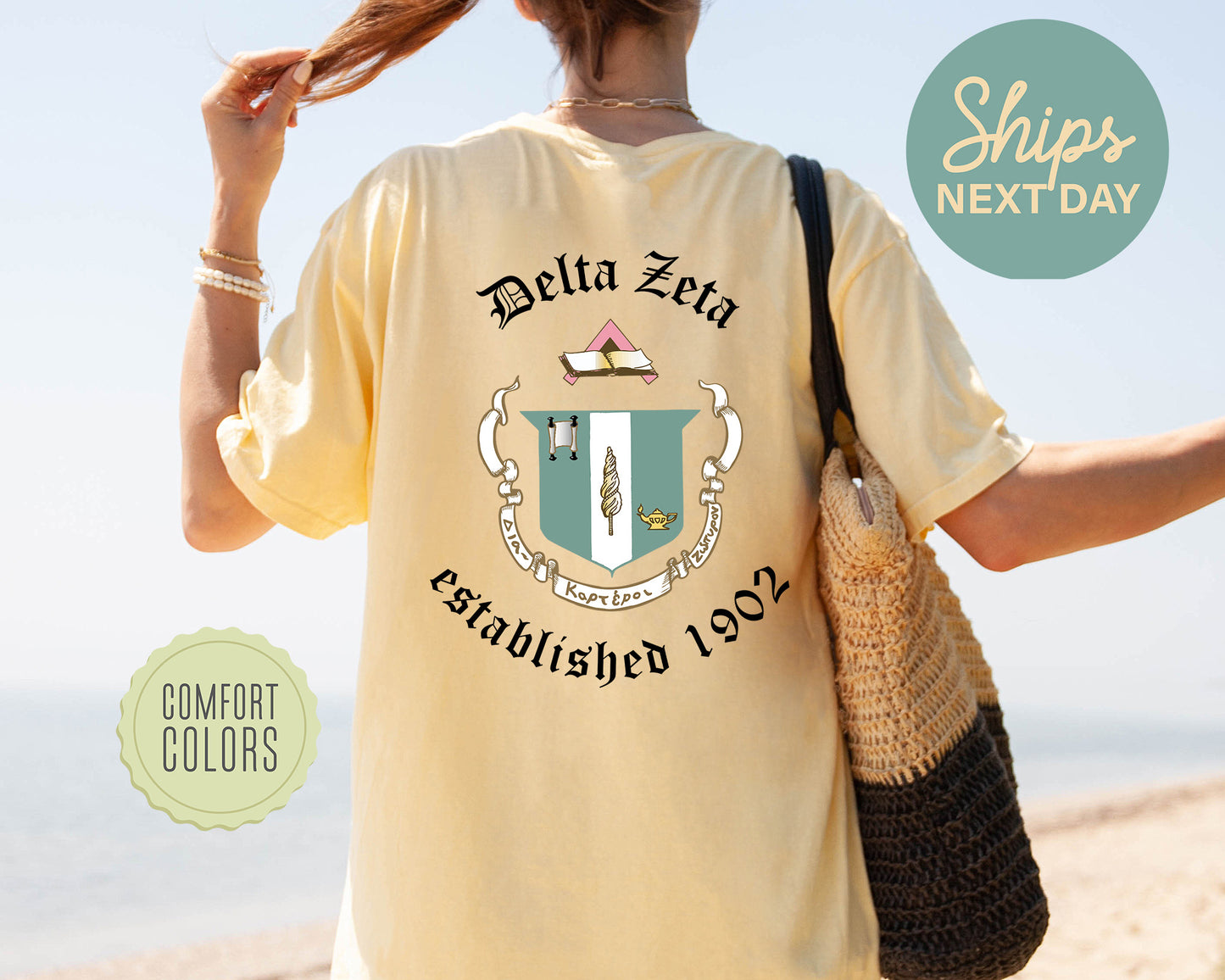 Delta Zeta Old English Crest Comfort Colors Sorority T-shirt _ 32933g