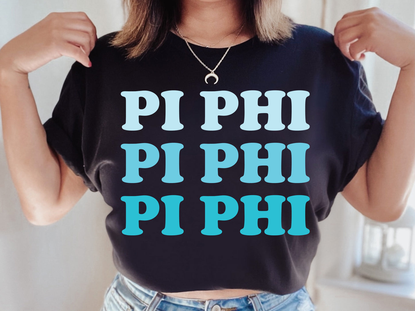 Pi Beta Phi Touch of Blue Sorority T-shirt _ 2597g
