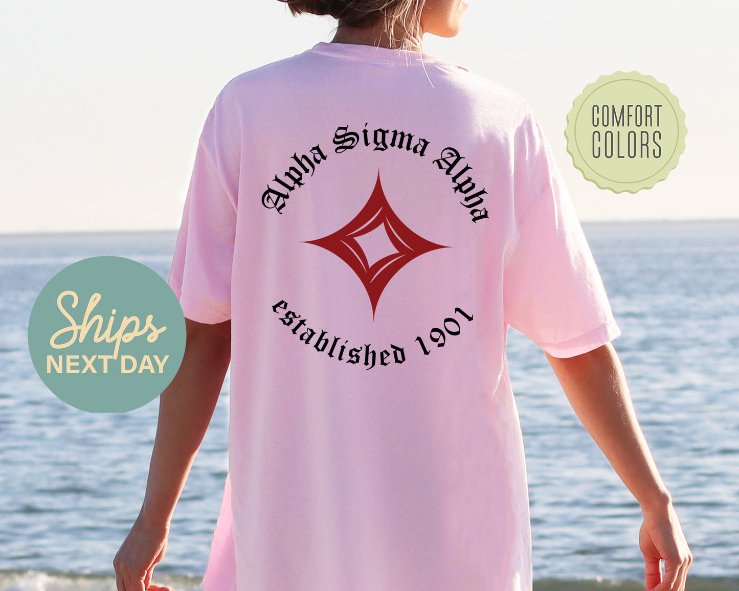 Alpha Sigma Alpha Old English Crest Comfort Colors Sorority T-shirtt _ 32926g