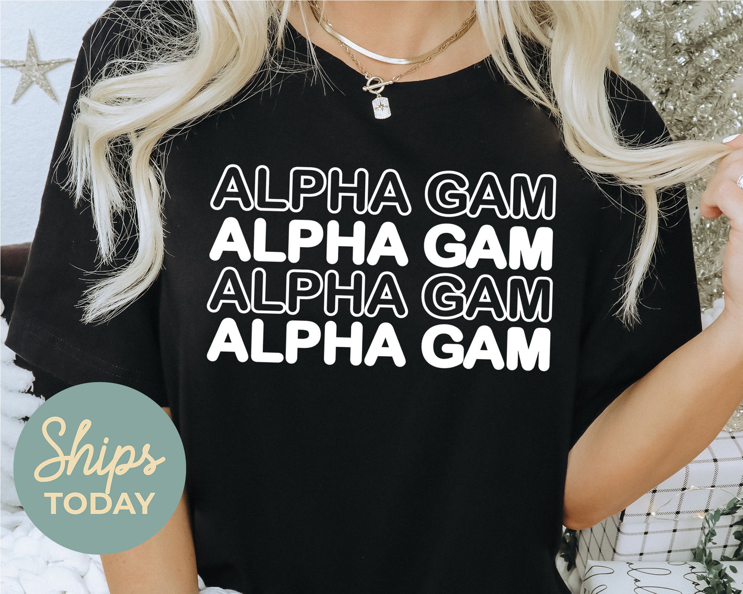 Alpha Gamma Delta Bold Bubble Letter Sorority T-shirt _ 2215g
