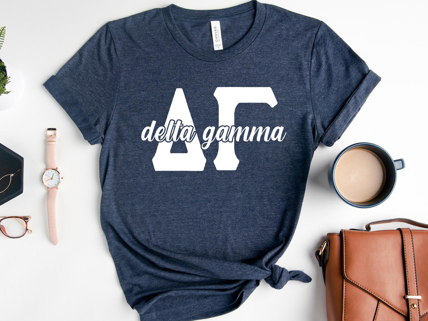 Delta Gamma Sliced White Letters Sorority T-shirt _ 2249g