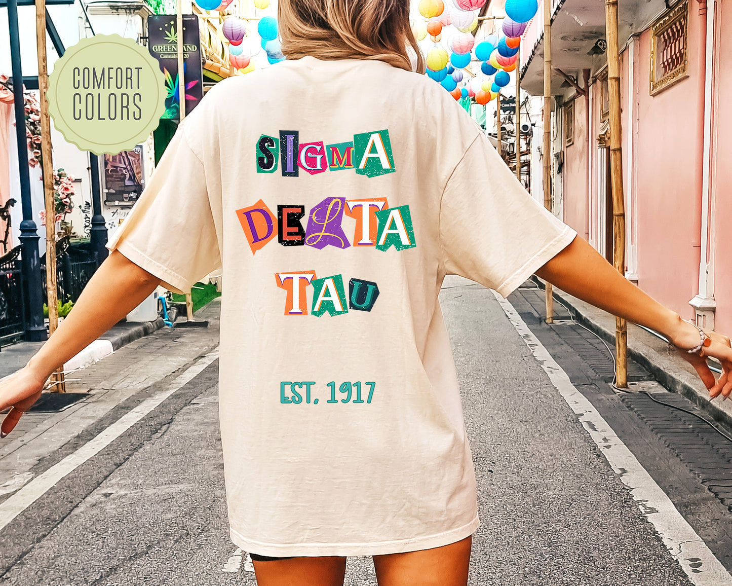 Sigma Delta Tau Letter Cuts Comfort Colors Sorority T-shirt _ 35907g