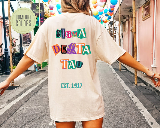 Sigma Delta Tau Letter Cuts Comfort Colors Sorority T-shirt _ 35907g