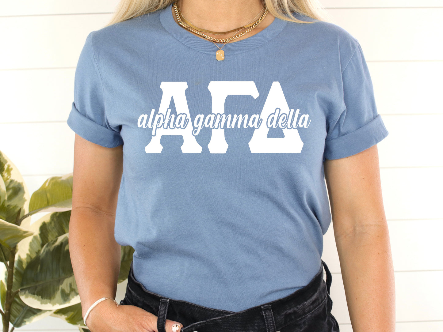 Alpha Gamma Delta Sliced White Letters Sorority T-shirt _ 2241g
