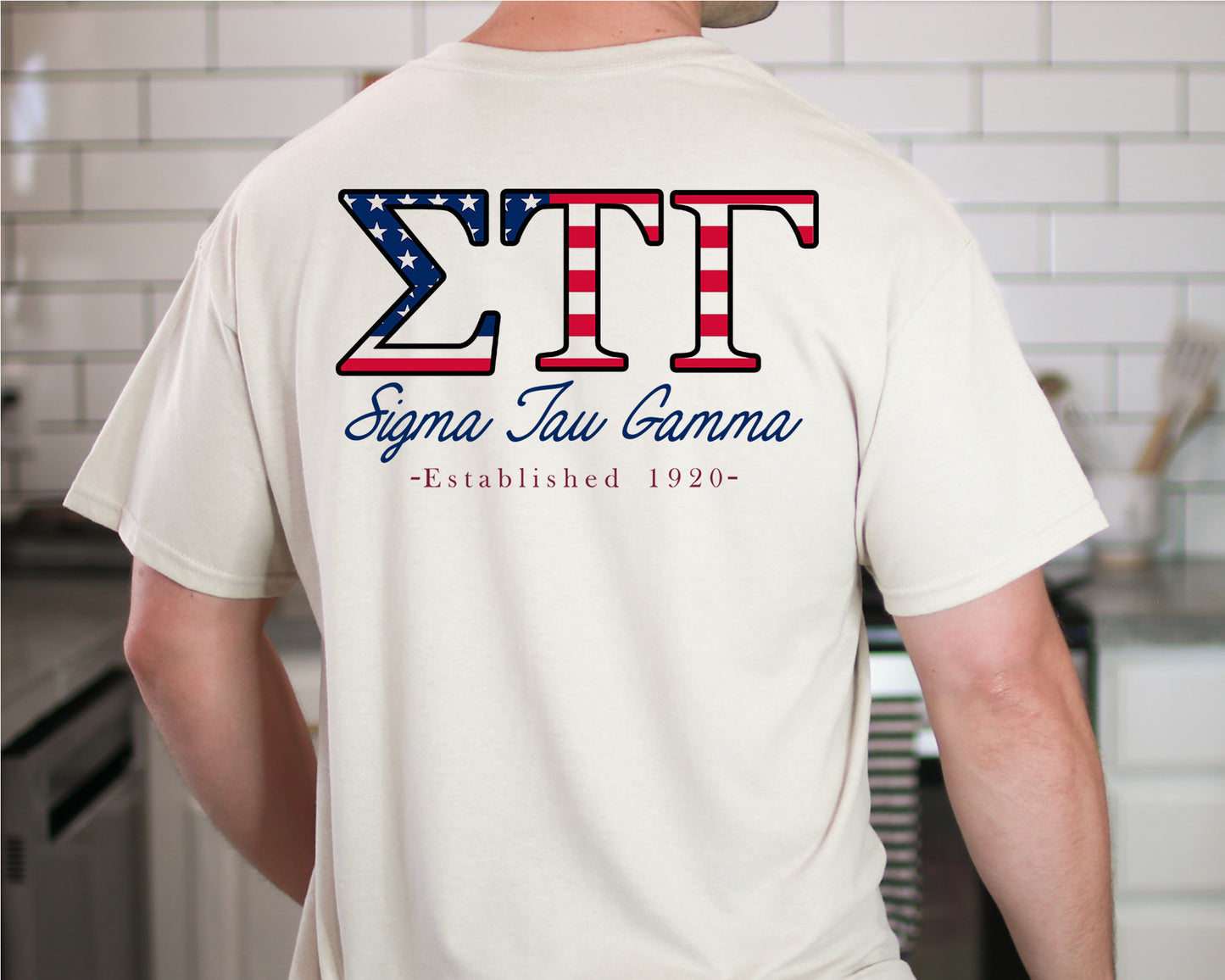 Sigma Tau Gamma USA Flag Letters Fraternity T-shirt _ 33448g