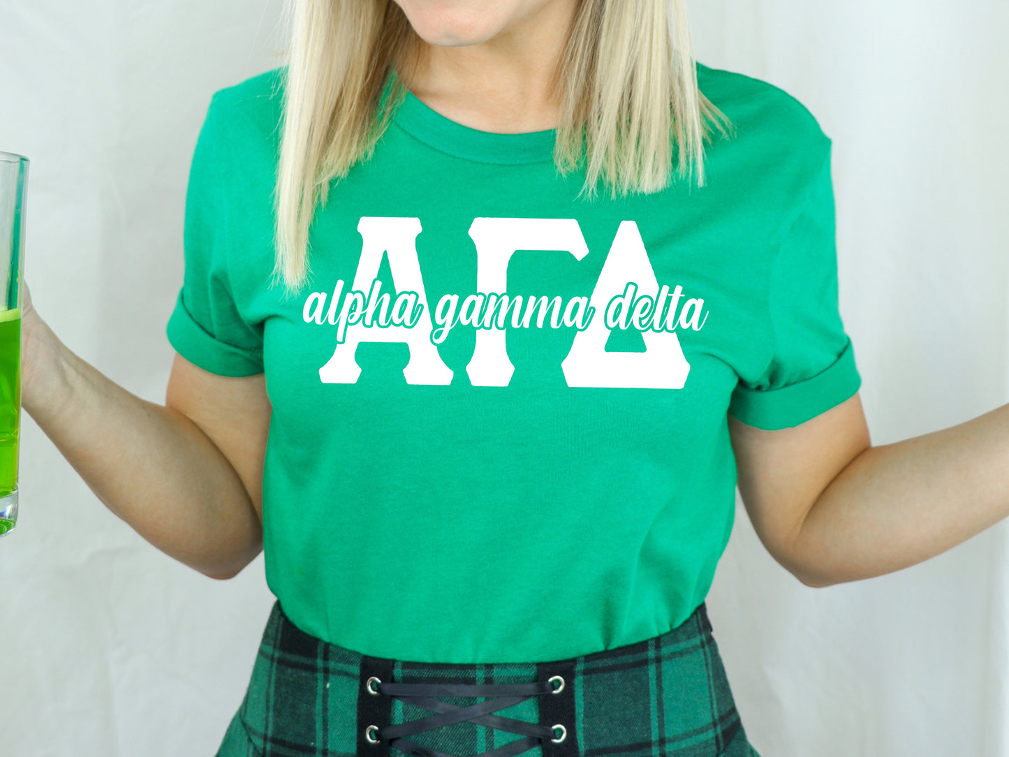 Alpha Gamma Delta Sliced White Letters Sorority T-shirt _ 2241g