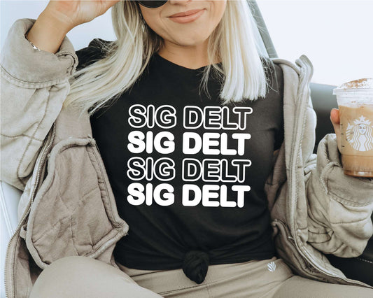 Sigma Delta Tau Bold Bubble Letter Sorority T-shirt _ 2233g