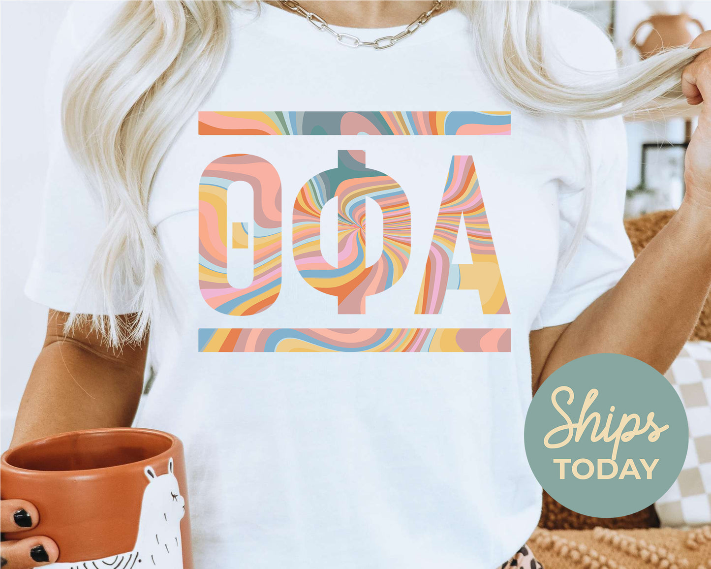 Theta Phi Alpha Multicolor Letters Sorority T-shirt _ 30485g