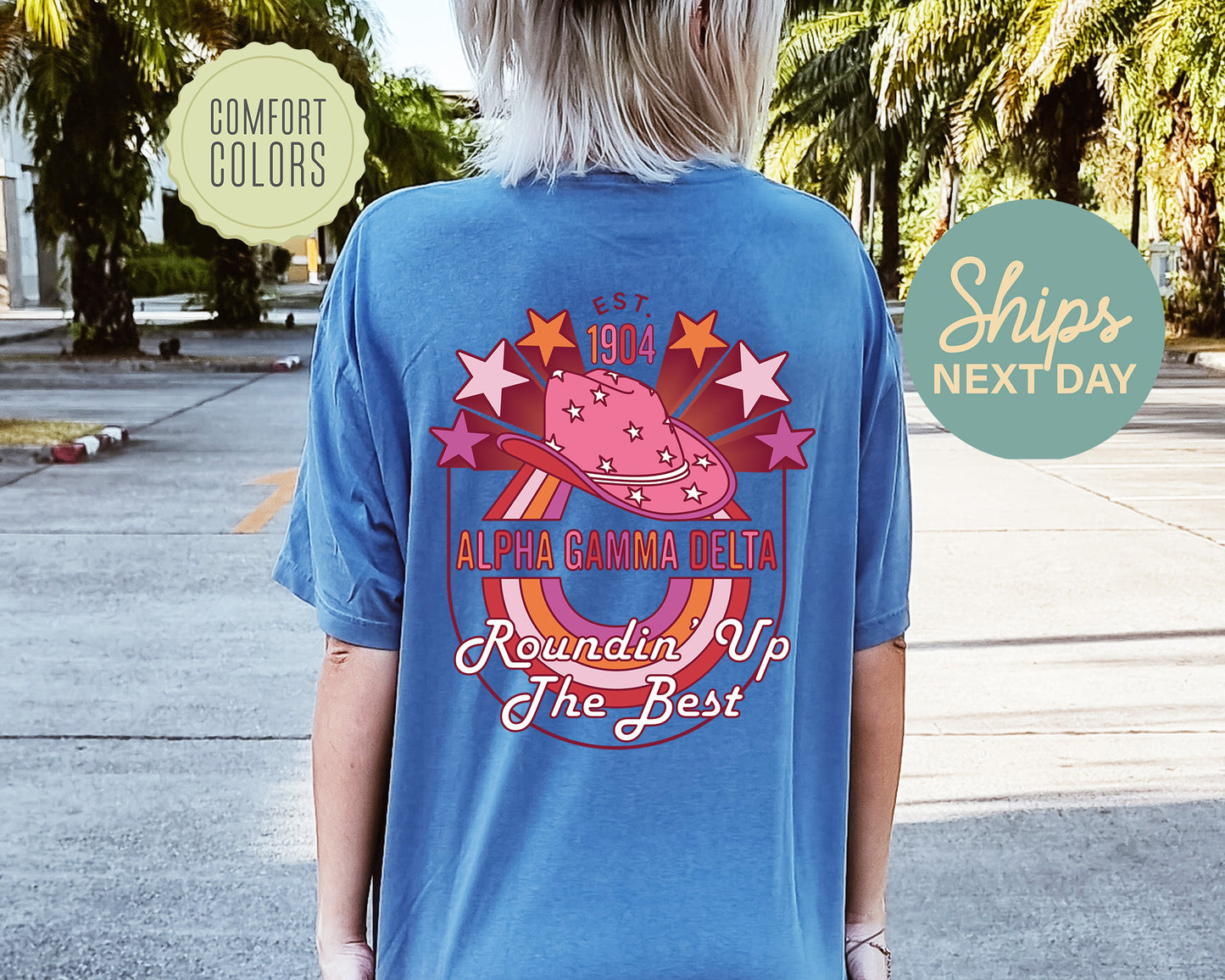 Alpha Gamma Delta Roundin' Up the Best Comfort Colors Sorority T-shirt _ 32897g