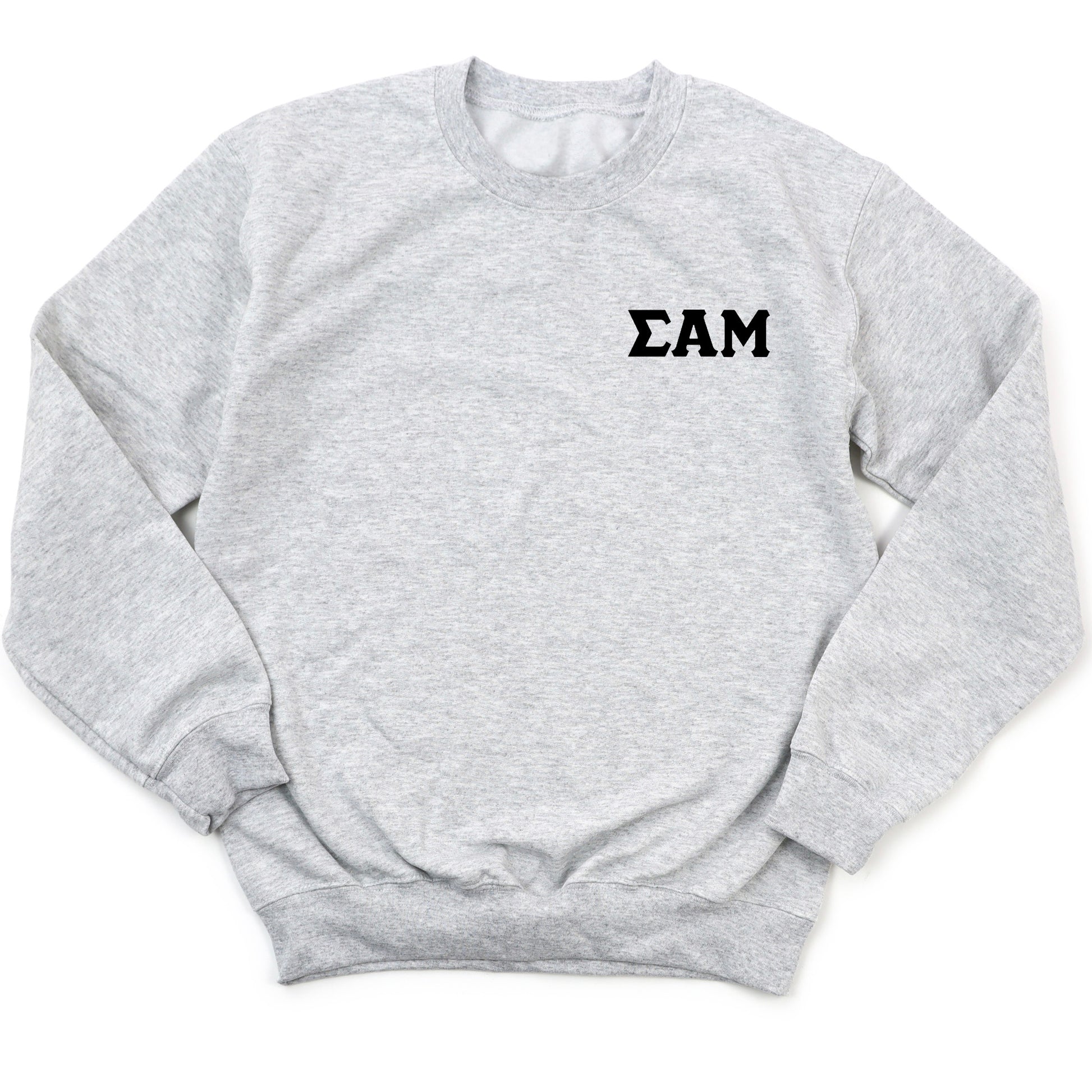 a gray sweatshirt with the word zam printed on it