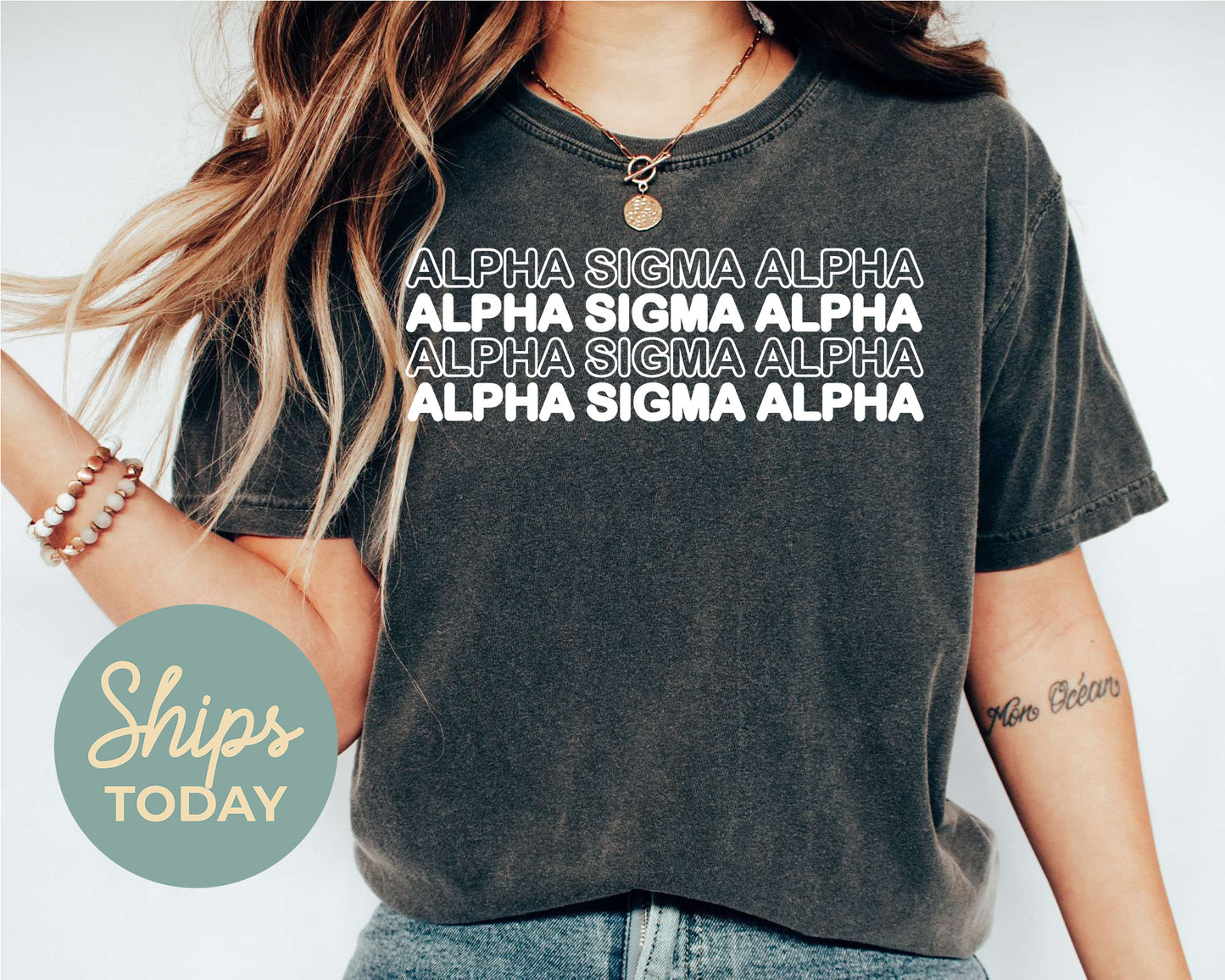 Alpha Sigma Alpha Bold Bubble Letter Sorority T-shirt _ 2218g