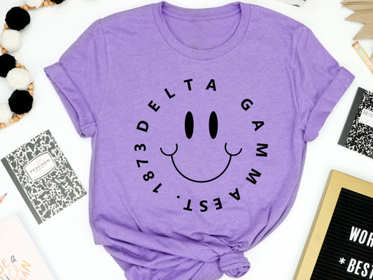 Delta Gamma Smiley Face Halo Sorority T-shirt _ 2510g