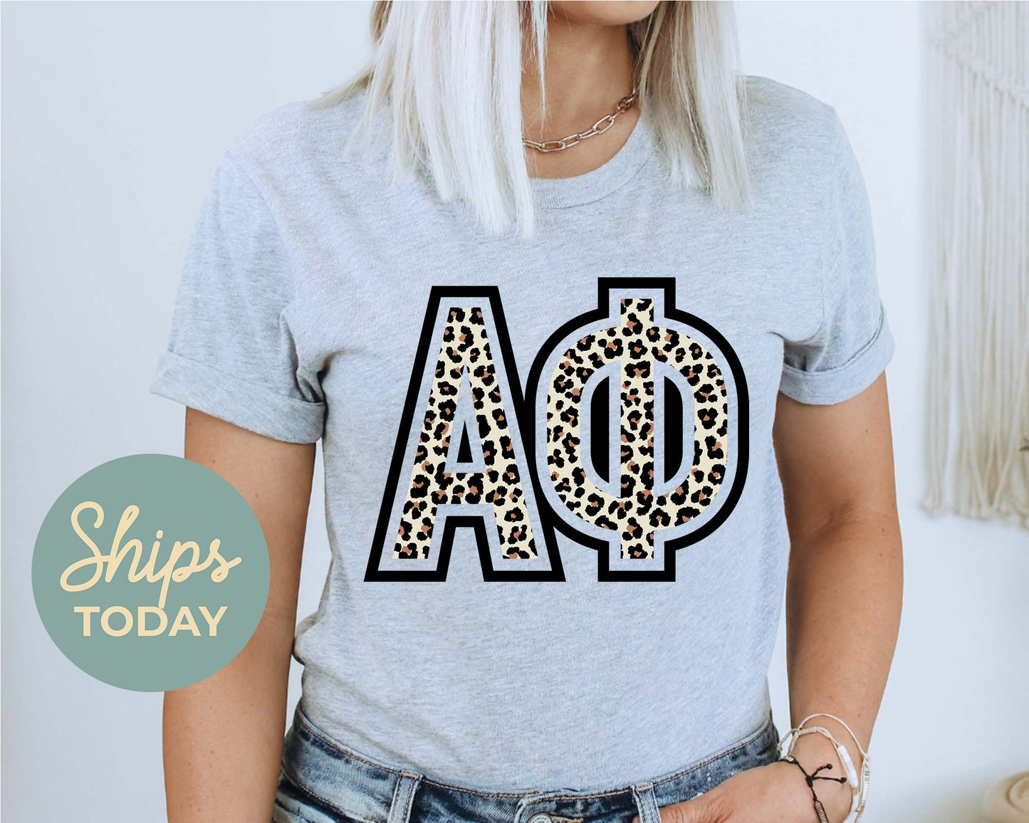 Alpha Phi Leopard Greek Letters Sorority T-shirt _ 30440g