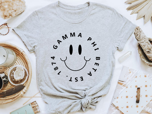 Gamma Phi Beta Smiley Face Halo Sorority T-shirt _ 2513g