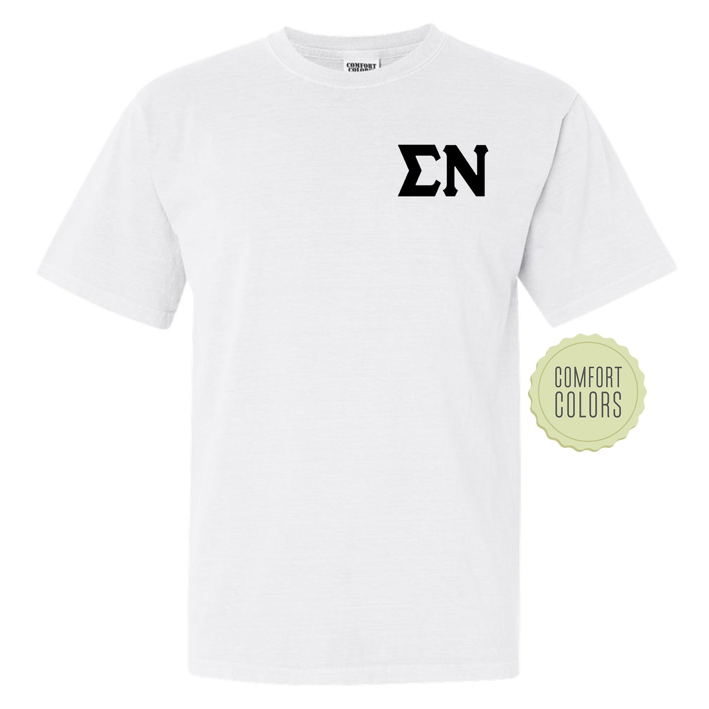 a white t - shirt with a black logo on it