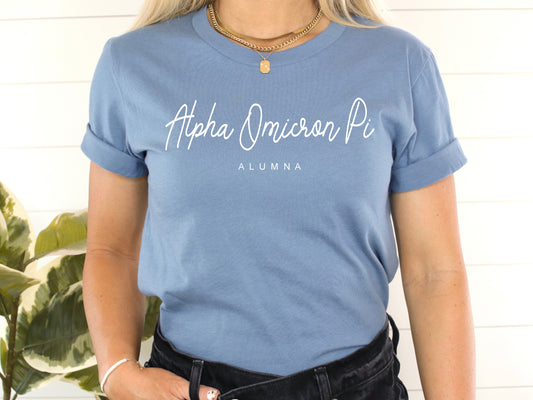Alpha Omicron Pi Flashy Alumna Sorority T-shirt _ 2529g