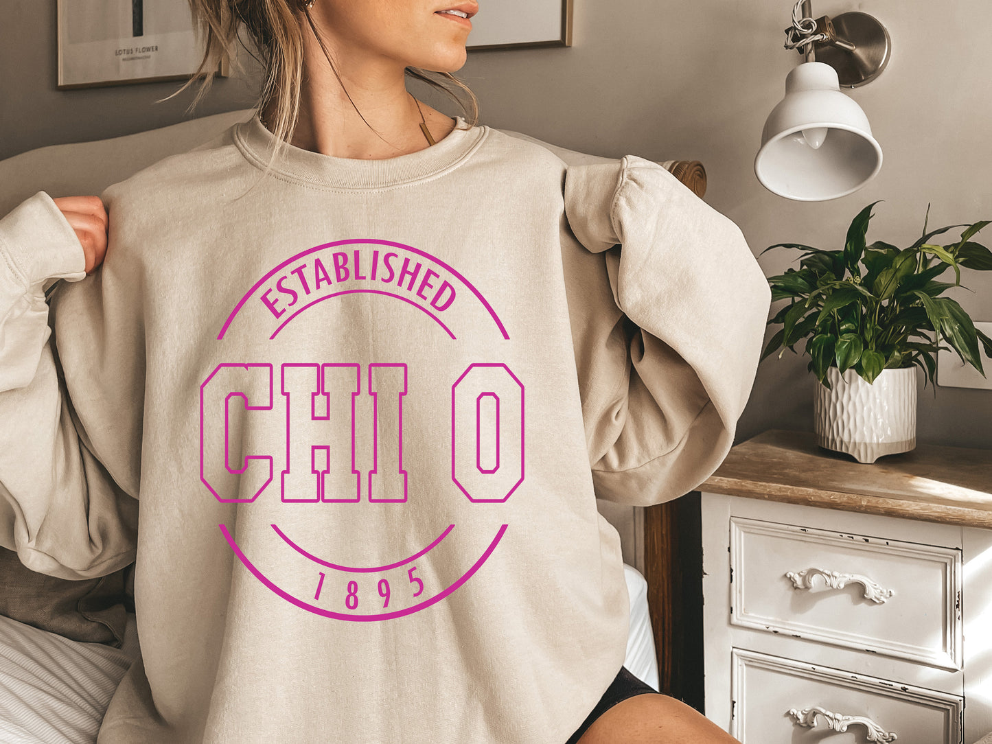 Chi Omega Pink Stamp Sorority Sweatshirt _ 60g