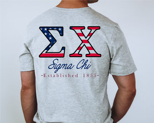 Sigma Chi USA Flag Letters Fraternity T-shirt _ 33444g