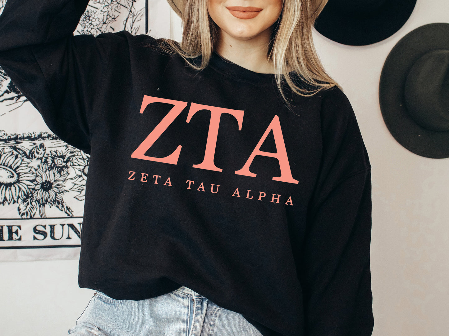 Zeta Tau Alpha Pink Personality Sorority Sweatshirt _ 673g