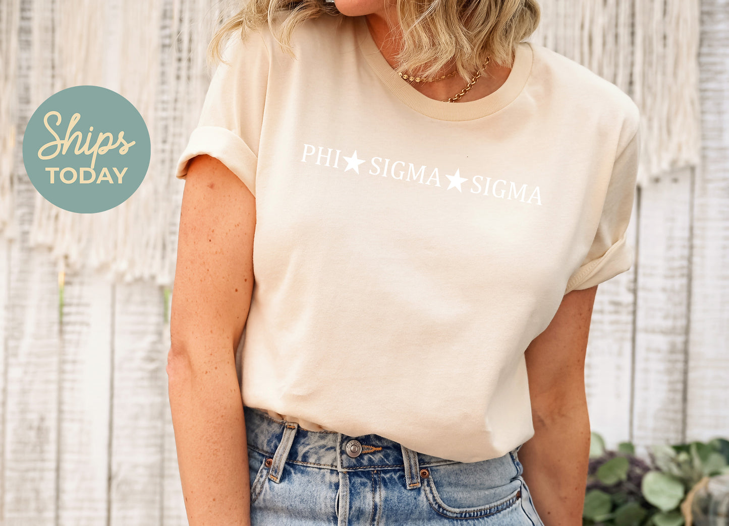 Phi Sigma Sigma White Star Sorority T-shirt _ 2205g
