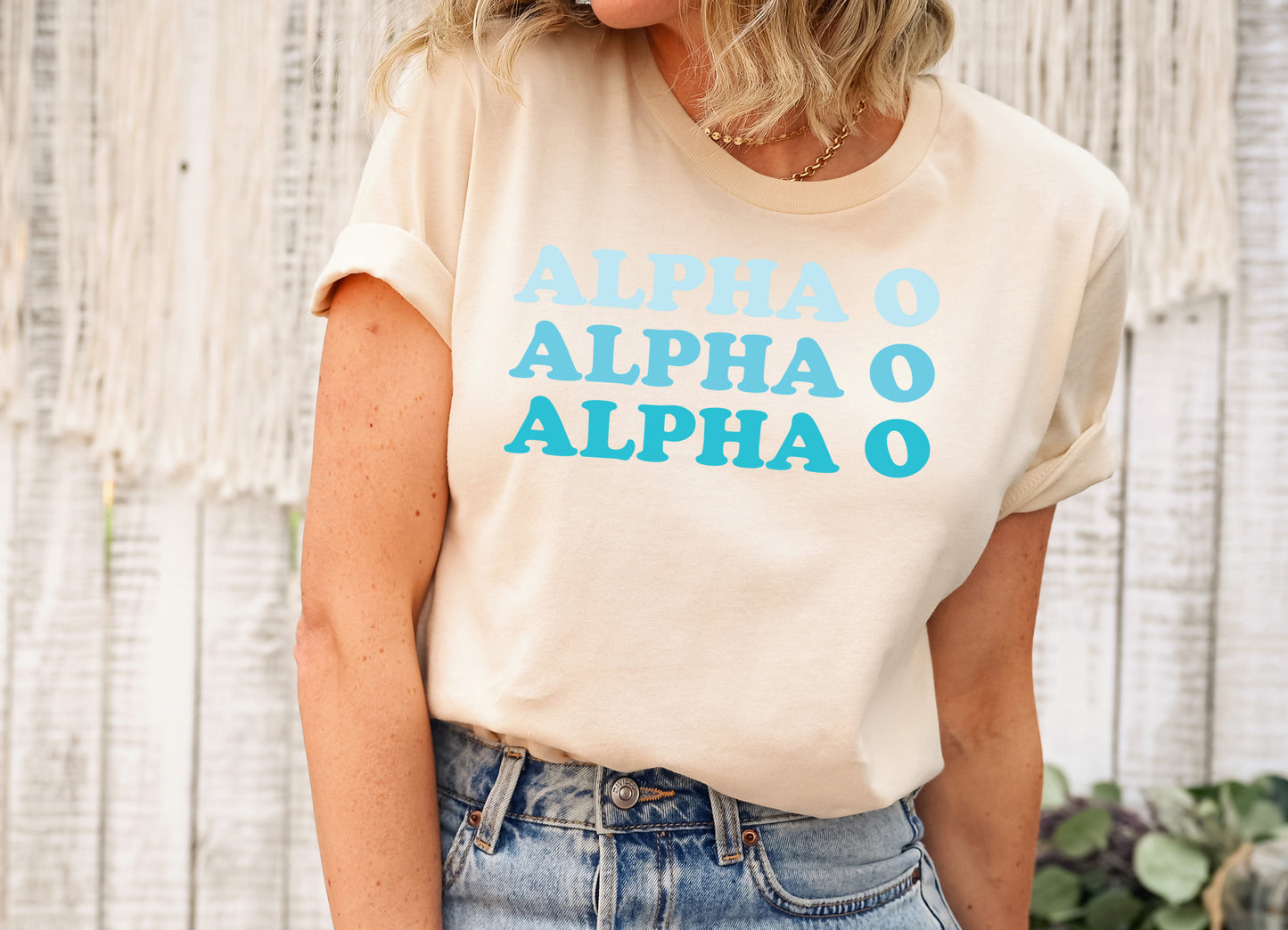 Alpha Omicron Pi Touch of Blue Sorority T-shirt _ 2581g