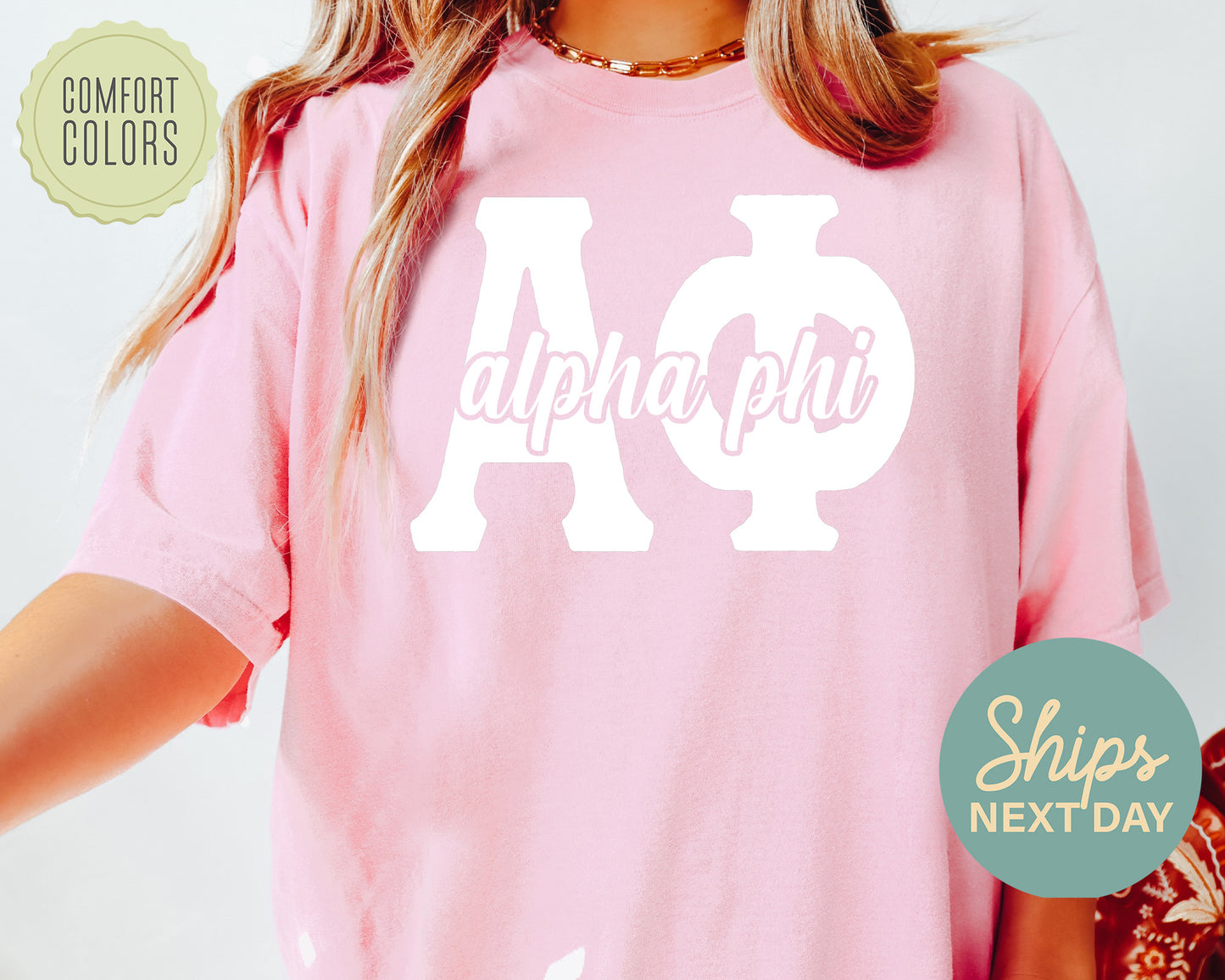 Alpha Phi Sliced White Letters Comfort Colors Sorority T-shirt _ 2243g