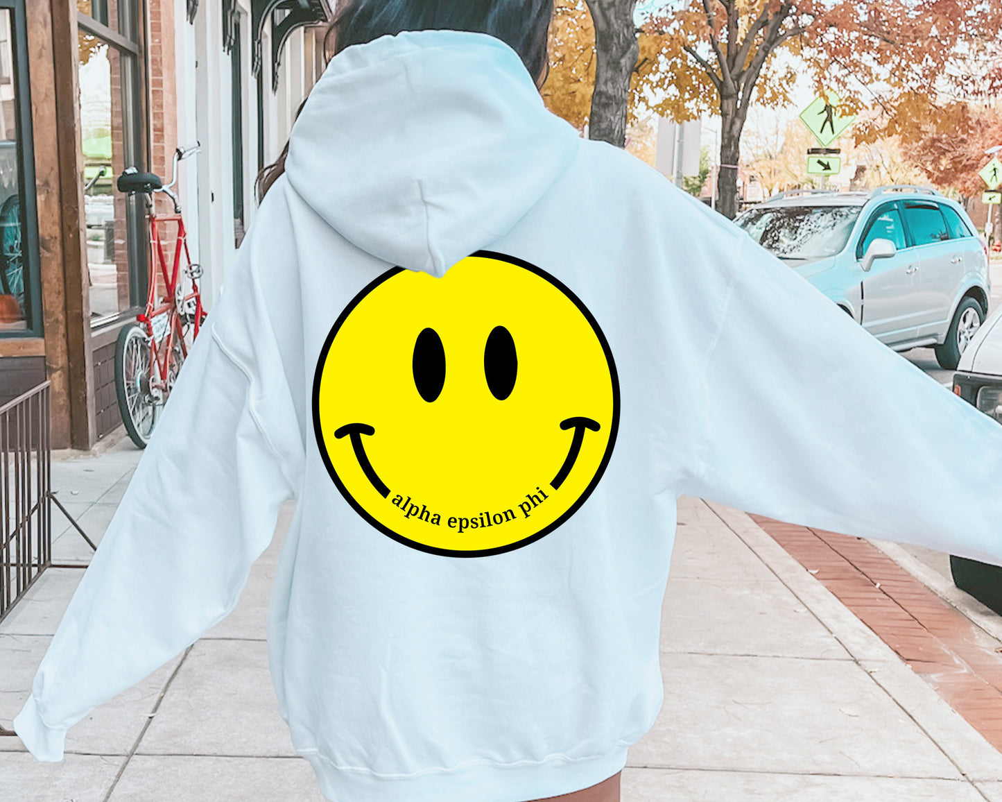 Alpha Epsilon Phi Smiley Face Sorority Hoodie _ 32844g