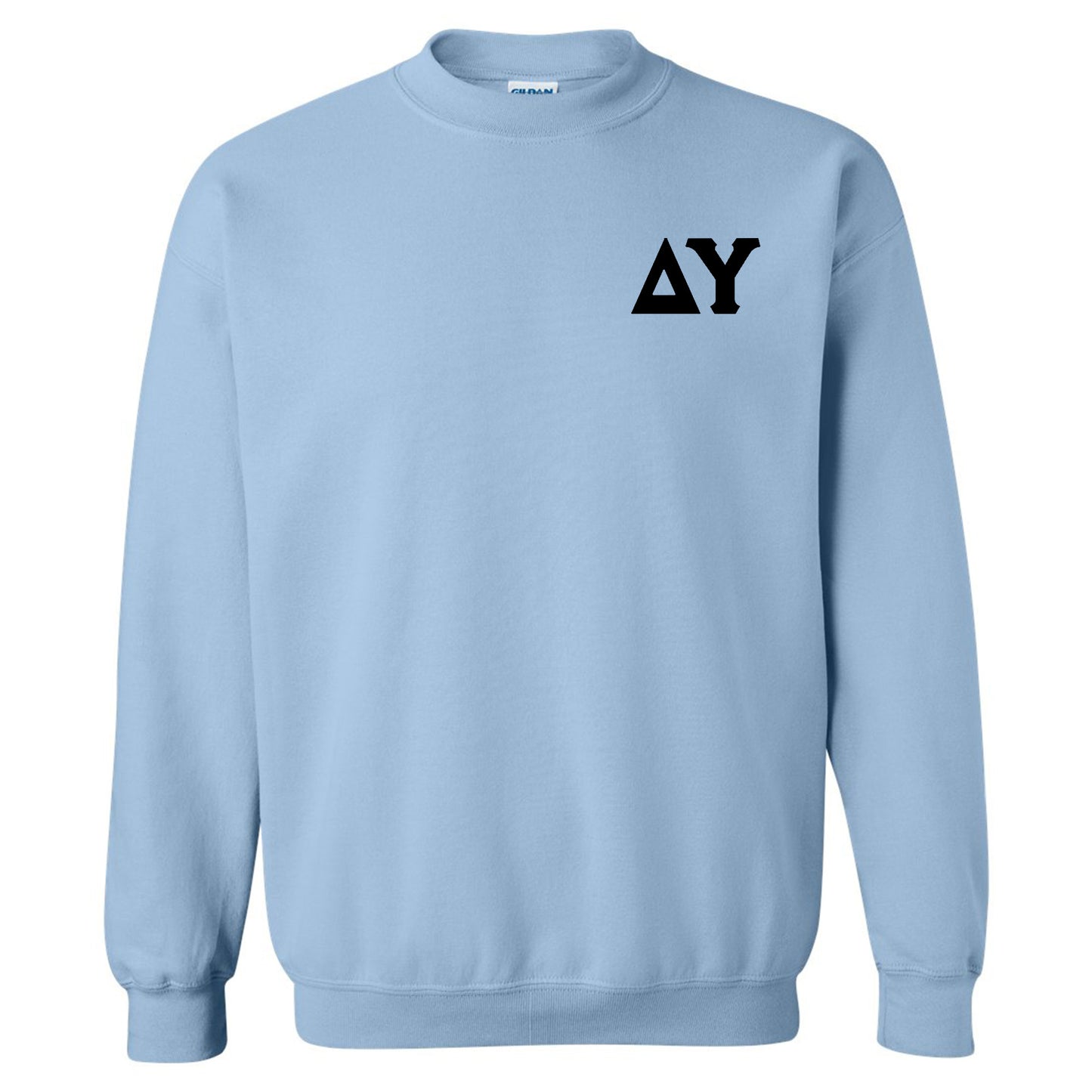 a light blue sweatshirt with the word ay on it