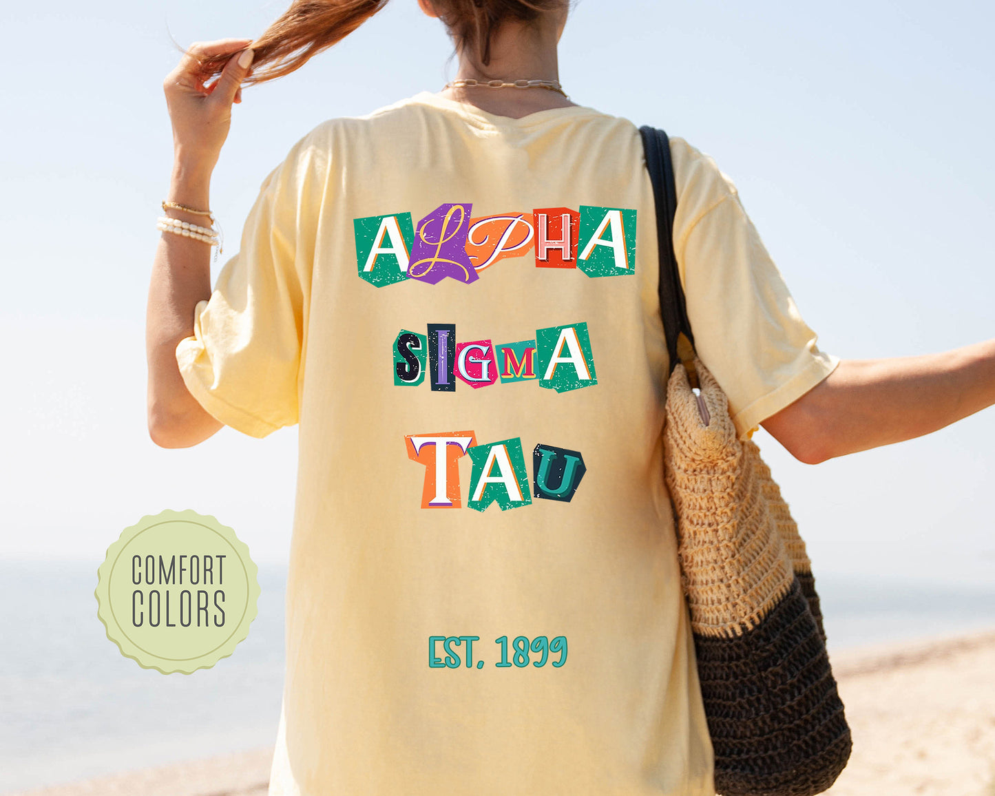 Alpha Sigma Tau Letter Cuts Comfort Colors Sorority T-shirt _ 35894g