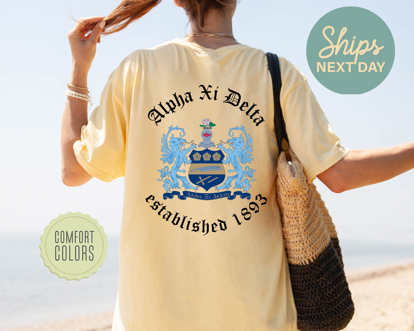 Alpha Xi Delta Old English Crest Comfort Colors Sorority T-shirt _ 32928g